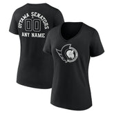 NHL Black Ottawa Senators Women's Personalized Name & Number Monochrome V-Neck T-Shirt