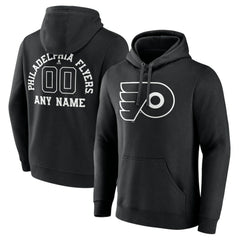 NHL Black Philadelphia Flyers Personalized Name & Number Monochrome Pullover Hoodie