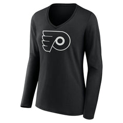 NHL Black Philadelphia Flyers Women's Personalized Name & Number Monochrome Long Sleeve V-Neck T-Shirt