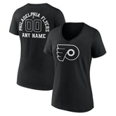 NHL Black Philadelphia Flyers Women's Personalized Name & Number Monochrome V-Neck T-Shirt
