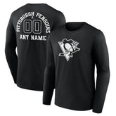 NHL Black Pittsburgh Penguins Personalized Name & Number Monochrome Long Sleeve T-Shirt