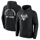 NHL Black Pittsburgh Penguins Personalized Name & Number Monochrome Pullover Hoodie