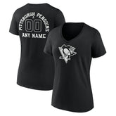 NHL Black Pittsburgh Penguins Women's Personalized Name & Number Monochrome V-Neck T-Shirt
