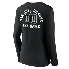 NHL Black San Jose Sharks Women's Personalized Name & Number Monochrome Long Sleeve V-Neck T-Shirt