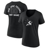NHL Black San Jose Sharks Women's Personalized Name & Number Monochrome V-Neck T-Shirt