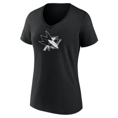 NHL Black San Jose Sharks Women's Personalized Name & Number Monochrome V-Neck T-Shirt