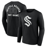 NHL Black Seattle Kraken Personalized Name & Number Monochrome Long Sleeve T-Shirt