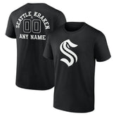NHL Black Seattle Kraken Personalized Name & Number Monochrome T-Shirt