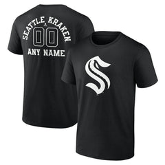 NHL Black Seattle Kraken Personalized Name & Number Monochrome T-Shirt