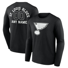 NHL Black St. Louis Blues Personalized Name & Number Monochrome Long Sleeve T-Shirt