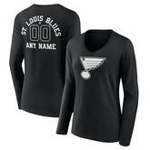 NHL Black St. Louis Blues Women's Personalized Name & Number Monochrome Long Sleeve V-Neck T-Shirt