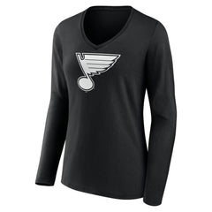 NHL Black St. Louis Blues Women's Personalized Name & Number Monochrome Long Sleeve V-Neck T-Shirt
