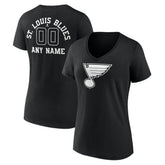 NHL Black St. Louis Blues Women's Personalized Name & Number Monochrome V-Neck T-Shirt
