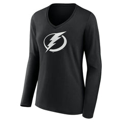 NHL Black Tampa Bay Lightning Women's Personalized Name & Number Monochrome Long Sleeve V-Neck T-Shirt
