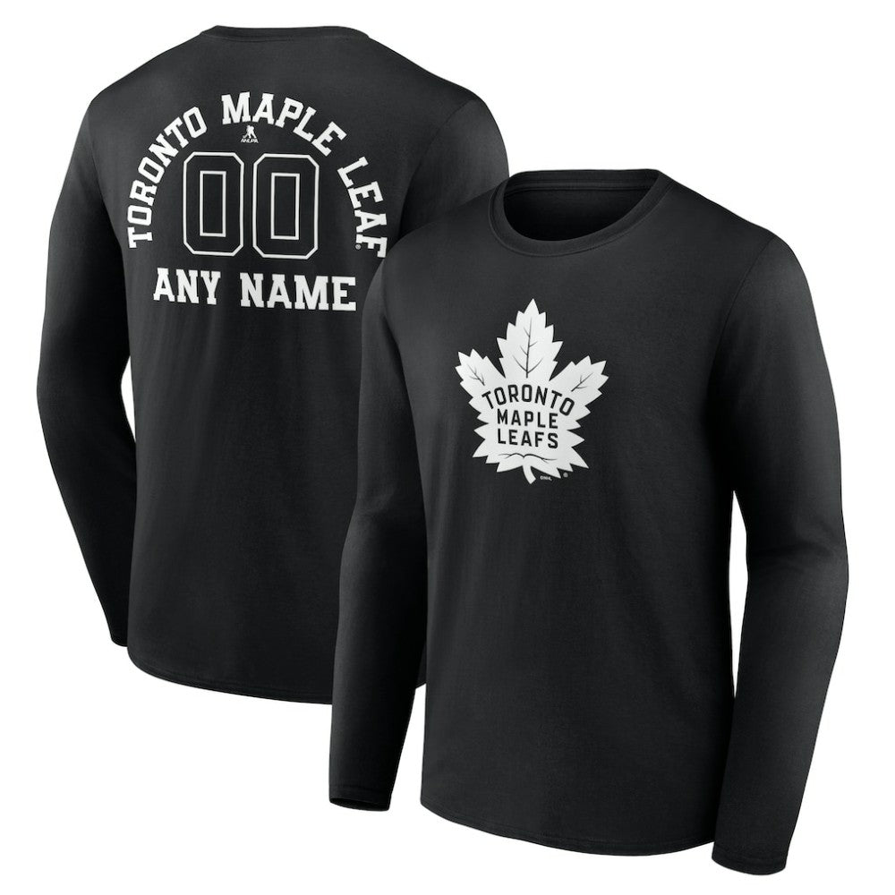 NHL Black Toronto Maple Leafs Personalized Name & Number Monochrome Long Sleeve T-Shirt
