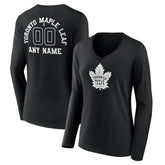 NHL Black Toronto Maple Leafs Women's Personalized Name & Number Monochrome Long Sleeve V-Neck T-Shirt