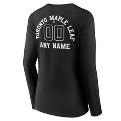 NHL Black Toronto Maple Leafs Women's Personalized Name & Number Monochrome Long Sleeve V-Neck T-Shirt