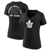 NHL Black Toronto Maple Leafs Women's Personalized Name & Number Monochrome V-Neck T-Shirt