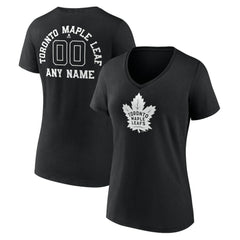 NHL Black Toronto Maple Leafs Women's Personalized Name & Number Monochrome V-Neck T-Shirt