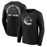 NHL Black Vancouver Canucks Personalized Name & Number Monochrome Long Sleeve T-Shirt