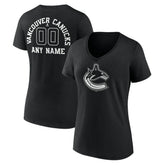 NHL Black Vancouver Canucks Women's Personalized Name & Number Monochrome V-Neck T-Shirt