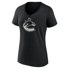 NHL Black Vancouver Canucks Women's Personalized Name & Number Monochrome V-Neck T-Shirt