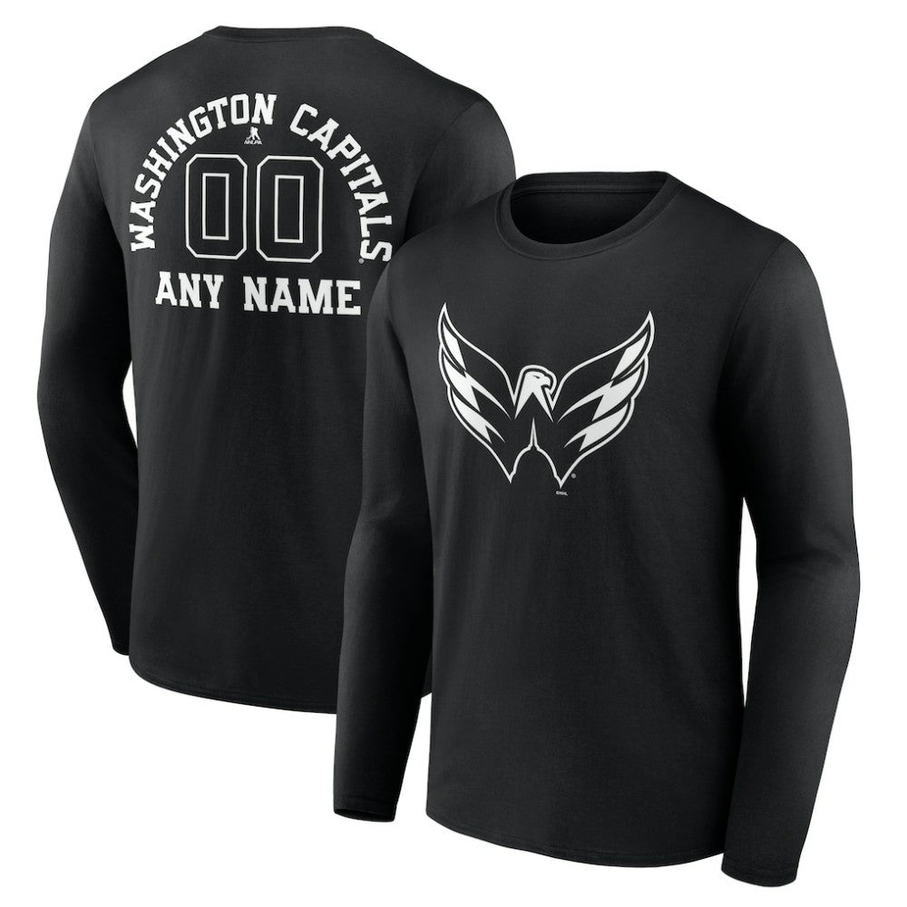 NHL Black Washington Capitals Personalized Name & Number Monochrome Long Sleeve T-Shirt