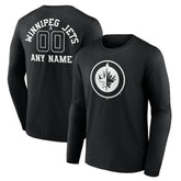 NHL Black Winnipeg Jets Personalized Name & Number Monochrome Long Sleeve T-Shirt
