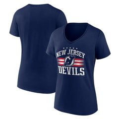 NHL Navy New Jersey Devils Women's Americana Team V-Neck T-Shirt