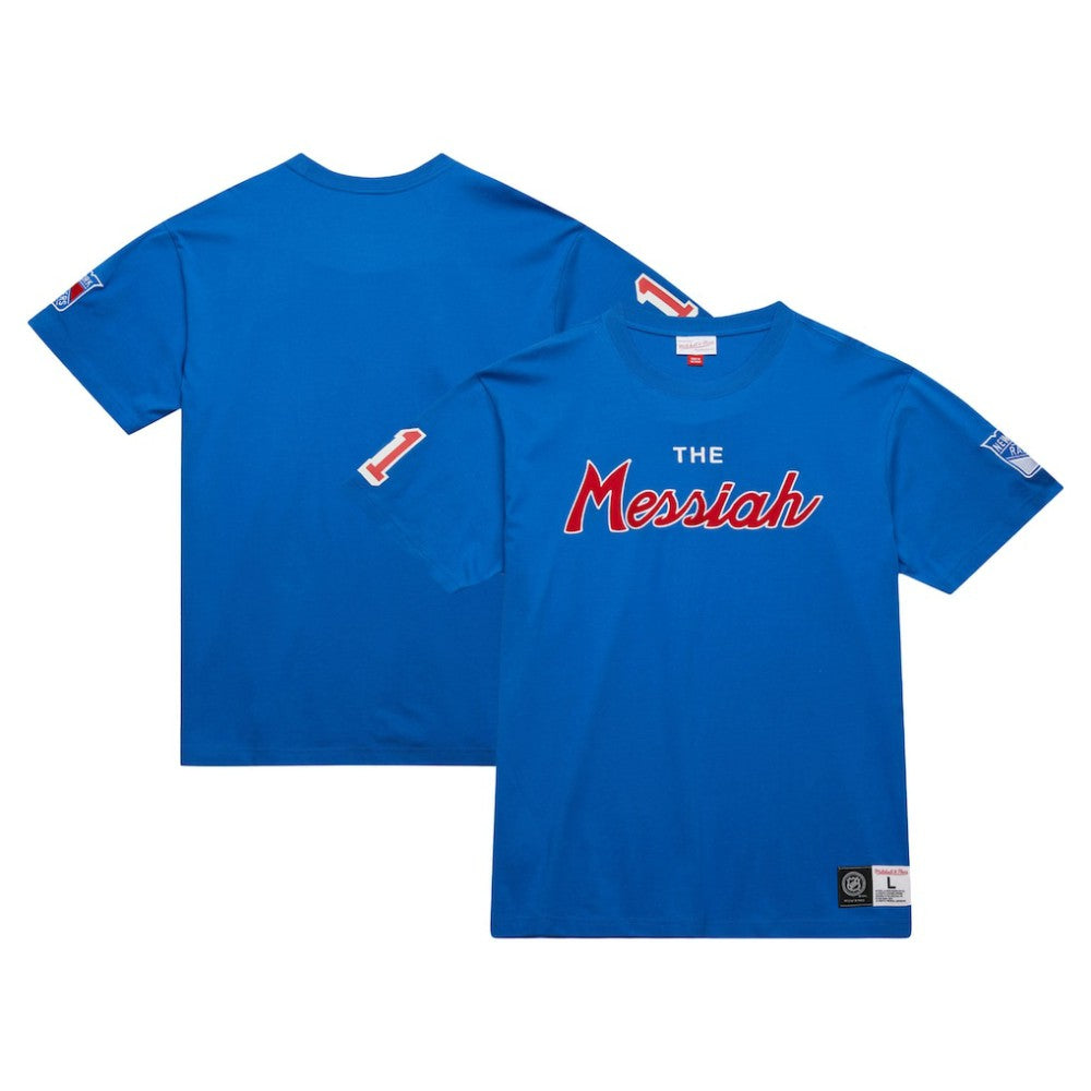 NHL Blue Mark Messier New York Rangers Mitchell & Ness Premium Nickname Vintage Logo T-Shirt
