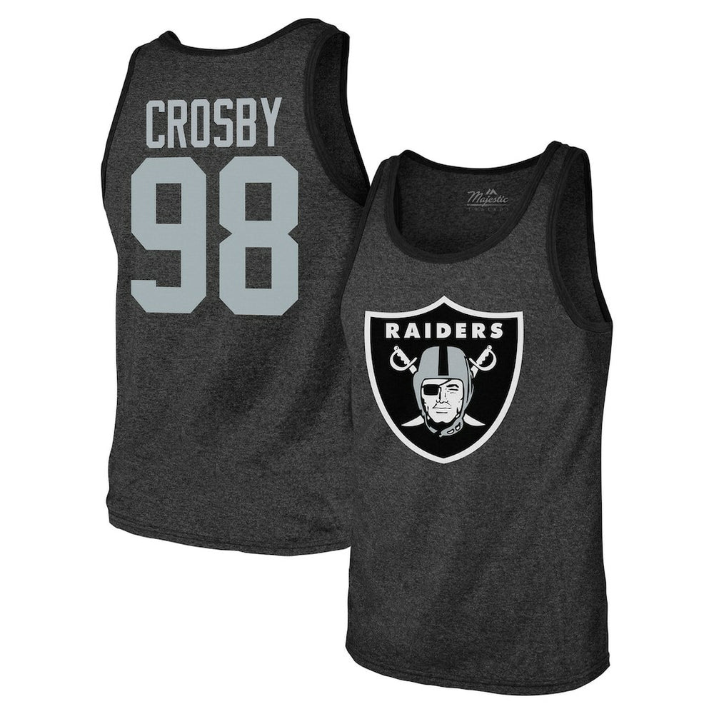 Maxx Crosby Majestic Threads Tri-Blend Player Name & Number Tank Top - Las Vegas Raiders