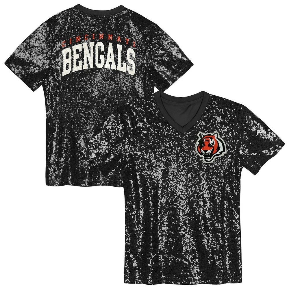 Girls Youth Wordmark Sequin V-Neck Top - Cincinnati Bengals