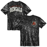 Girls Youth Wordmark Sequin V-Neck Top - Cincinnati Bengals