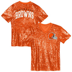 Girls Youth Wordmark Sequin V-Neck Top - Cleveland Browns