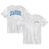Girls Youth Wordmark Sequin V-Neck Top - Los Angeles Chargers
