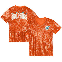 Girls Youth Wordmark Sequin V-Neck Top - Miami Dolphins