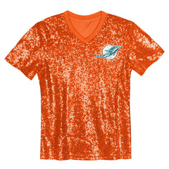 Girls Youth Wordmark Sequin V-Neck Top - Miami Dolphins