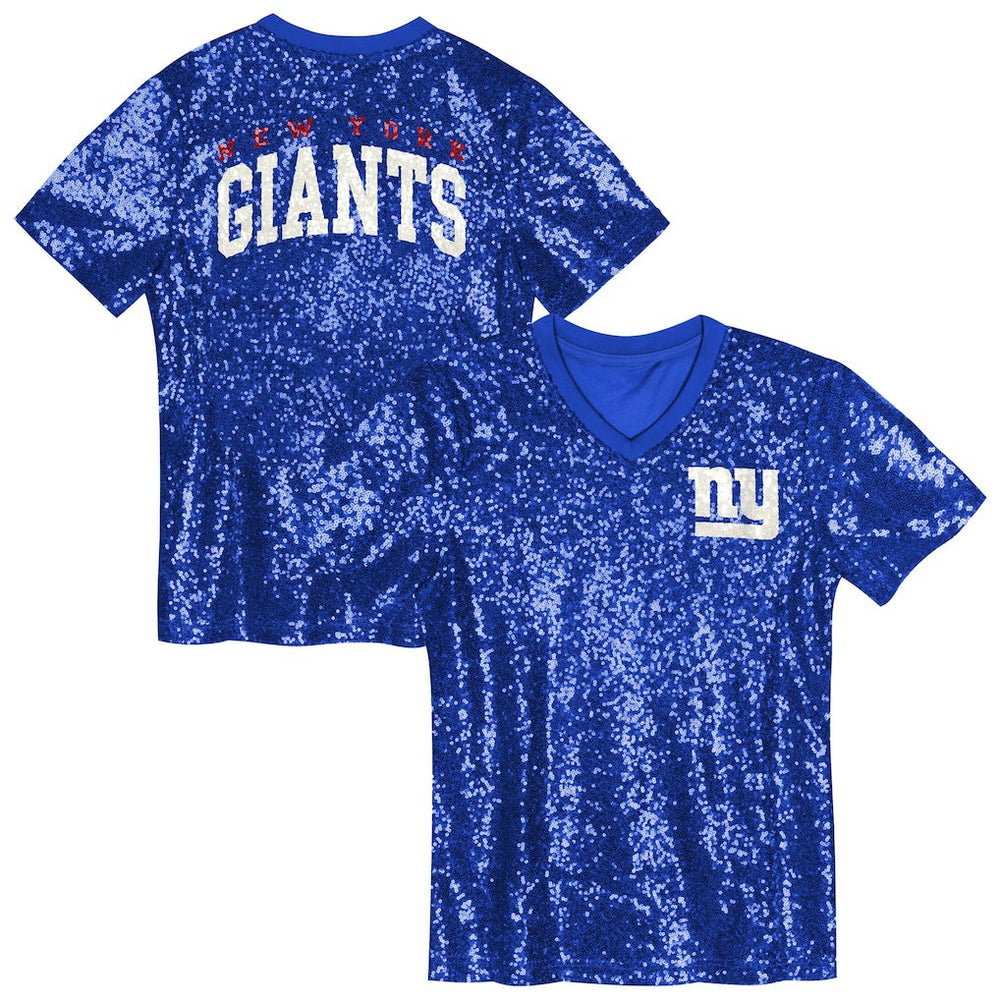 Girls Youth Wordmark Sequin V-Neck Top - New York Giants