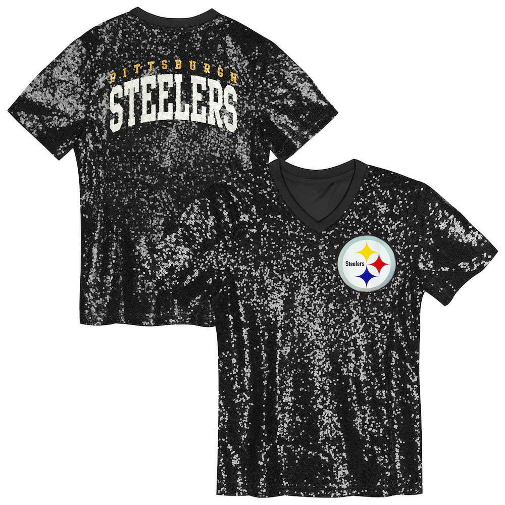 Girls Youth Wordmark Sequin V-Neck Top - Pittsburgh Steelers
