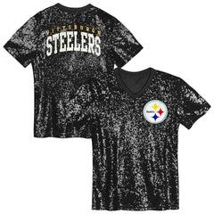 Girls Youth Wordmark Sequin V-Neck Top - Pittsburgh Steelers