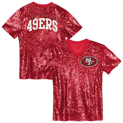 Girls Youth Wordmark Sequin V-Neck Top - San Francisco 49ers