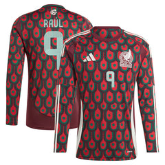 Raul Jimenez Mexico National Team 2024 Home Replica Player Long Sleeve Jersey - Adidas Burgundy