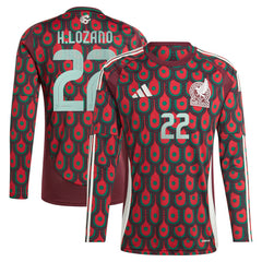 Hirving Lozano Mexico National Team 2024 Home Replica Player Long Sleeve Jersey - Adidas Burgundy