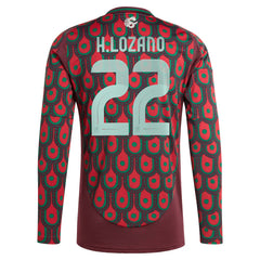 Hirving Lozano Mexico National Team 2024 Home Replica Player Long Sleeve Jersey - Adidas Burgundy
