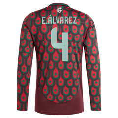 Edson Alvarez Mexico National Team 2024 Home Replica Player Long Sleeve Jersey - Adidas Burgundy