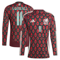 Santiago Giménez Mexico National Team 2024 Home Replica Player Long Sleeve Jersey - Adidas Burgundy