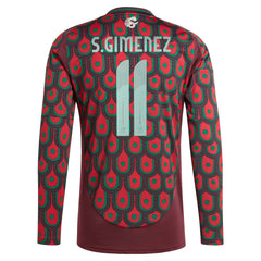 Santiago Giménez Mexico National Team 2024 Home Replica Player Long Sleeve Jersey - Adidas Burgundy