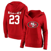 Christian McCaffrey Women's Plus Size Player Name & Number V-Neck Pullover Hoodie - San Francisco 49ers