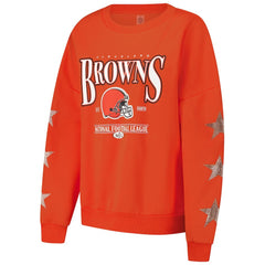 Gameday Couture Women's Rhinestone Star Sleeve Settle the Score Oversized Pullover Sweatshirt - Cleveland Browns