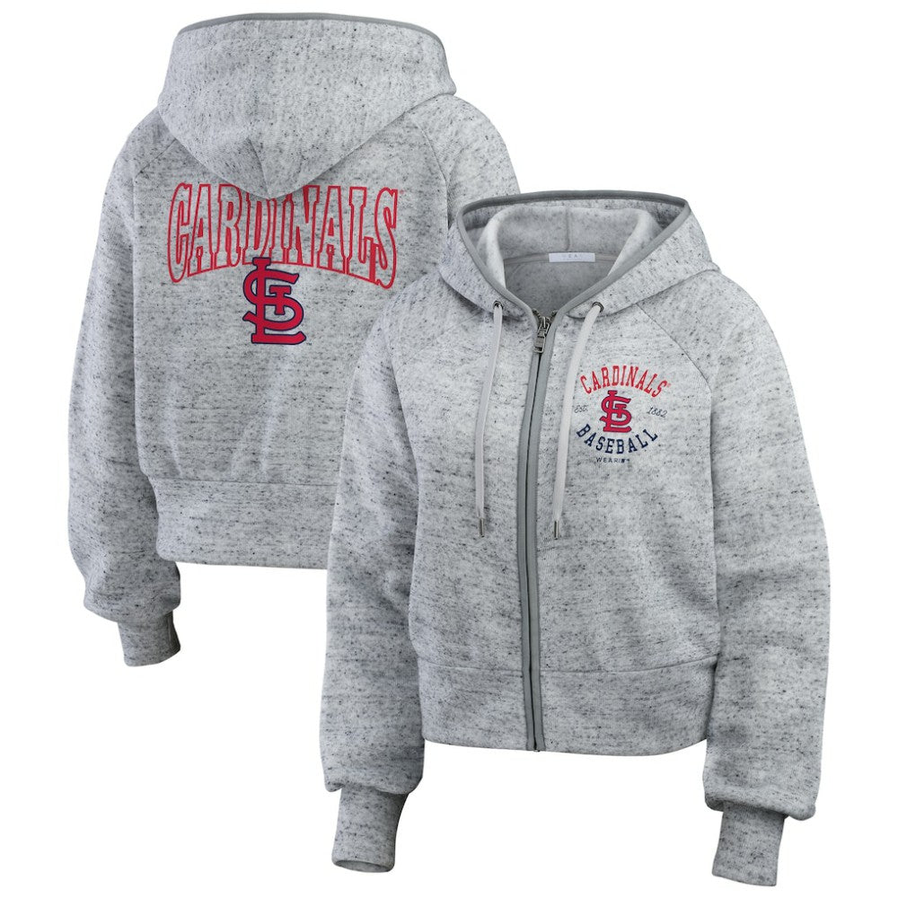 MLB St. Louis Cardinals WEAR by Erin Andrews Women's Speckled Fleece Cropped Full-Zip Hoodie